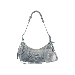Balenciaga Le Cagole Small Shoulder Bag Denim with Rhinestones Blue