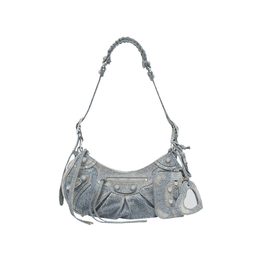 Balenciaga Le Cagole Small Shoulder Bag Denim with Rhinestones Blue
