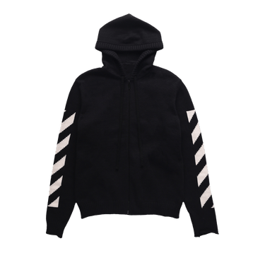 Off-White Diag Arrow Knit Zip Hoodie 'Black/White'