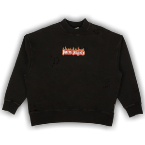 Palm Angels Burning Logo Crewneck 'Black/White'