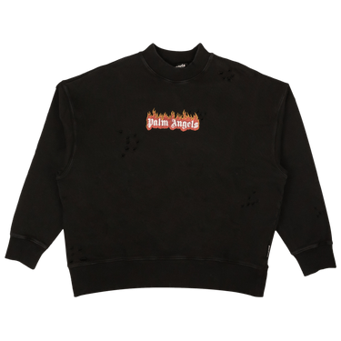Palm Angels Burning Logo Crewneck 'Black/White'
