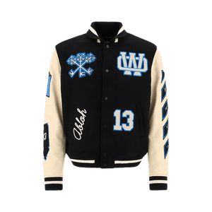Off-White Logo Patch Varsity Jacket 'Black/Peacock'