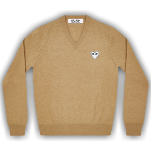 Comme des Garçons PLAY Heart V Neck Sweater 'Camel'