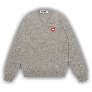 Comme des Garçons PLAY Heart V Neck Pullover 'Light Grey'