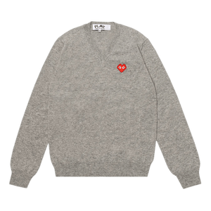 Comme des Garçons PLAY Heart V Neck Pullover 'Light Grey'