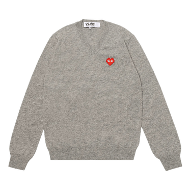 Comme des Garçons PLAY Heart V Neck Pullover 'Light Grey'