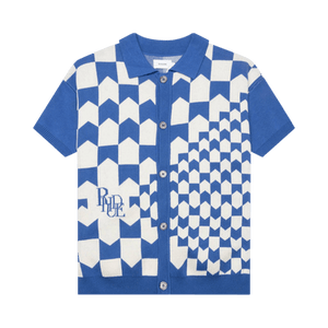 Rhude Rhacing Checkered Knit Polo 'Ivory/Blue'