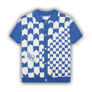 Rhude Rhacing Checkered Knit Polo 'Ivory/Blue'