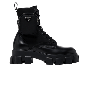 Prada Monolith Brushed Leather and Nylon Boot 'Black'