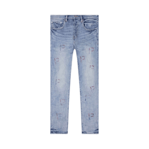 PURPLE BRAND Embroidery Punch P Plaid Jeans 'Light Indigo'