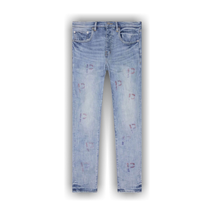 PURPLE BRAND Embroidery Punch P Plaid Jeans 'Light Indigo'