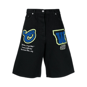 Off-White Patch Wide Leg Denim Shorts 'Black/Blue'