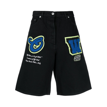 Off-White Patch Wide Leg Denim Shorts 'Black/Blue'