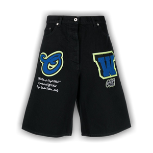 Off-White Patch Wide Leg Denim Shorts 'Black/Blue'