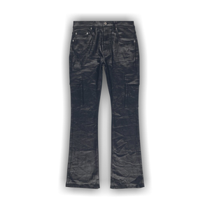 PURPLE BRAND Cargo Flare Jeans 'Black Patent Film'