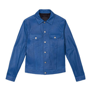 PURPLE BRAND Leather Trucker Jacket 'Galaxy Blue'