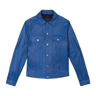 PURPLE BRAND Leather Trucker Jacket 'Galaxy Blue'