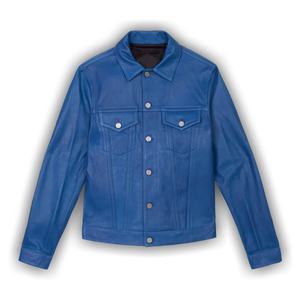 PURPLE BRAND Leather Trucker Jacket 'Galaxy Blue'
