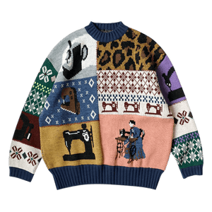 Kapital Kurogane Mishin Patchwork Crew Sweater 'Navy'