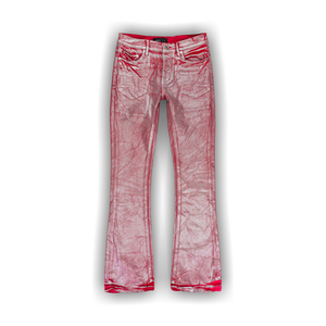 PURPLE BRAND Silver Foil Flare Jeans 'Red'