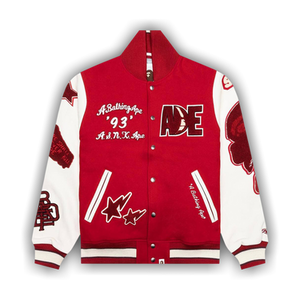 BAPE Multi Motif Varsity Jacket 'Red'