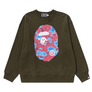 BAPE Liquid Camo Ape Head Relaxed Fit Crewneck Sweat 'Olive Drab'