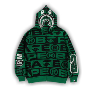 BAPE Lux Sport Pattern Shark Full Zip Hoodie 'Green'
