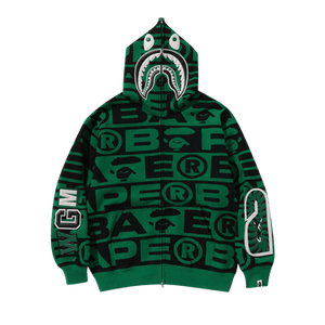BAPE Lux Sport Pattern Shark Full Zip Hoodie 'Green'