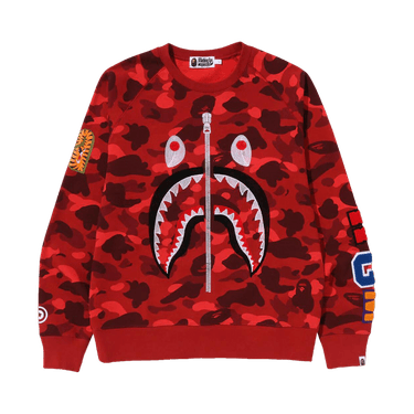 BAPE Color Camo Embroidery Shark Crewneck 'Red'
