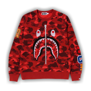 BAPE Color Camo Embroidery Shark Crewneck 'Red'