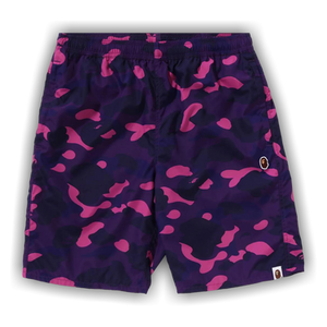 BAPE Color Camo Ape Head One Point Beach Shorts 'Purple'