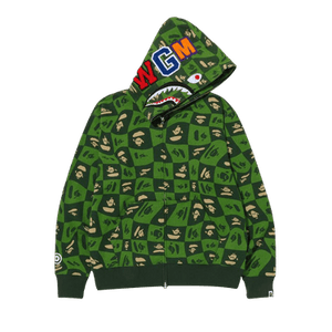 BAPE Distortion Shark Relaxed Fit Full Zip Hoodie 'Green'