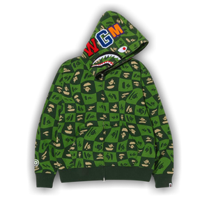 BAPE Distortion Shark Relaxed Fit Full Zip Hoodie 'Green'