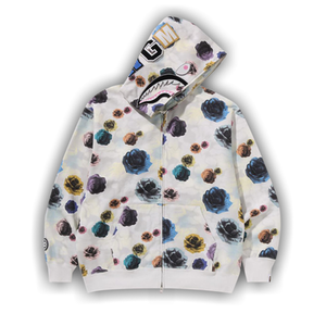 BAPE Floral Camo Shark Relaxed Fit Full Zip Hoodie 'Ivory'