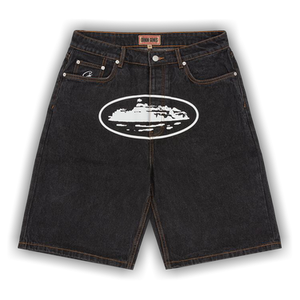 Corteiz Alcatraz Baggy Jean Shorts 'Washed Black'
