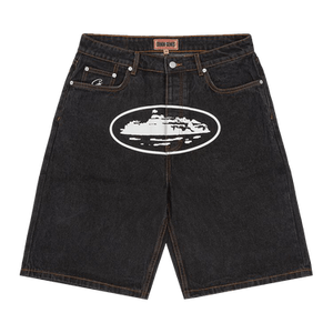 Corteiz Alcatraz Baggy Jean Shorts 'Washed Black'