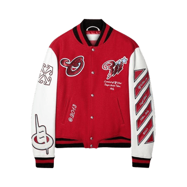 Off-White Scorpio Lea Wool Varsity Jacket 'Red/Off White'