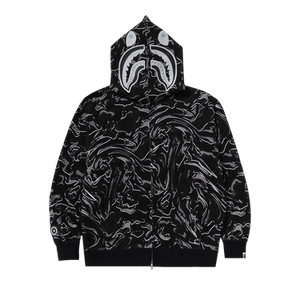 BAPE Marbling Camo Shark Relaxed Fit Full Zip Hoodie 'Black'