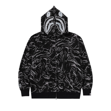 BAPE Marbling Camo Shark Relaxed Fit Full Zip Hoodie 'Black'