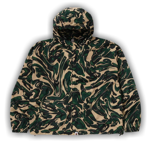 BAPE Marbling Camo Bathing Ape Logo Nylon Hooded Jacket 'Green'