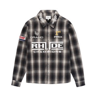 Rhude Racing Logo Printed Checked Shirt 'Black/Grey'
