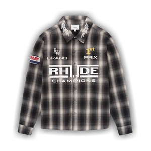 Rhude Racing Logo Printed Checked Shirt 'Black/Grey'