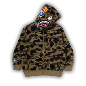 BAPE 1st Camo Jacquard Shark Relaxed Fit Full Zip Hoodie 'Green'