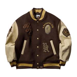 BAPE Line Camo Multi Logo Wool Varsity Jacket 'Brown'