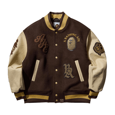 BAPE Line Camo Multi Logo Wool Varsity Jacket 'Brown'