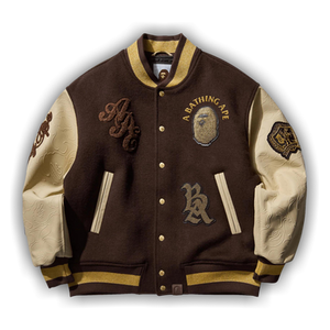 BAPE Line Camo Multi Logo Wool Varsity Jacket 'Brown'