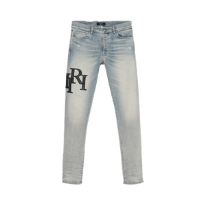 Amiri Staggered Logo Skinny Jean 'Antique Indigo/Black'