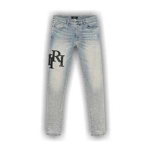 Amiri Staggered Logo Skinny Jean 'Antique Indigo/Black'