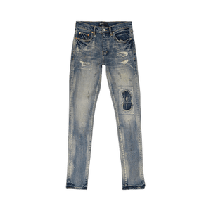 PURPLE BRAND Mid Dirty Vintage Repair With Marbled Bleach Skinny Jeans 'Indigo'