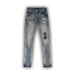 PURPLE BRAND Mid Dirty Vintage Repair With Marbled Bleach Skinny Jeans 'Indigo'